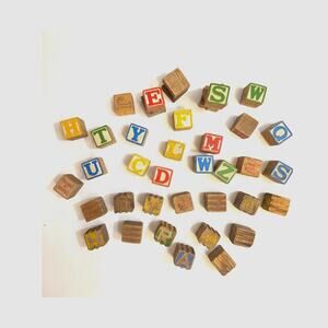 34 VTG Alphabet Animals Multicolored Classic Wooden Learning Building Blocks